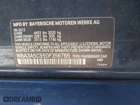 2013 BMW 3 Series 328i с VIN WBA3A5C55DF356765, выставлен на аукционе IAAI как лот 43479071 с пробегом 161 524 миль миль и . История ставок и продаж доступна на DreamBid. Изображение 9.