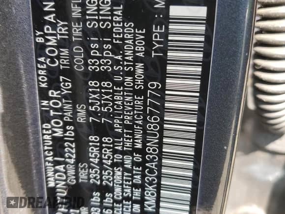 2022 Hyundai Kona N Line z VIN KM8K3CA38NU867779, wystawiony jako Copart lot #65773835 z przebiegiem 45 955 mil mil oraz Czysty tytuł • Clean title. Historia ofert i sprzedaży dostępna na DreamBid. Obrazek 14.