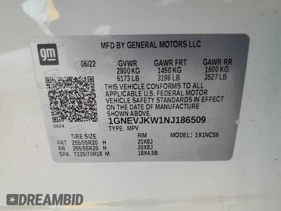 2022 Chevrolet Traverse RS с VIN 1GNEVJKW1NJ186509, выставлен на аукционе Copart как лот 66326335 с пробегом 67 892 миль миль и Списание • Salvage title. История ставок и продаж доступна на DreamBid. Изображение 14.