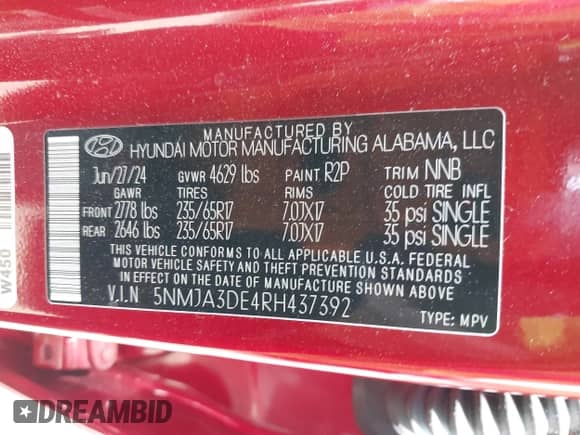 2024 Hyundai Tucson SE z VIN 5NMJA3DE4RH437392, wystawiony jako IAAI lot #42092040 z przebiegiem 16 605 mil mil oraz . Historia ofert i sprzedaży dostępna na DreamBid. Obrazek 9.