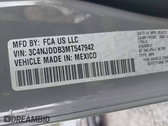 2021 Jeep Compass Trailhawk с VIN 3C4NJDDB3MT547942, выставлен на аукционе IAAI как лот 41470588 с пробегом 94 598 миль миль и . История ставок и продаж доступна на DreamBid. Изображение 9.