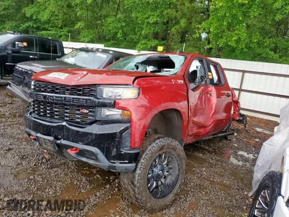 2019 Chevrolet Silverado 1500 Custom Trail Boss with VIN 1GCRYCEF7KZ210138, listed as a Copart auction lot 60256585 with 117,668 mi miles and Salvage title. Bid and sale history available at DreamBid. Image 1.
