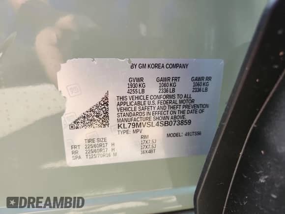 2025 Chevrolet TrailBlazer ACTIV с VIN KL79MVSL4SB073859, выставлен на аукционе Copart как лот 69077235 с пробегом Не указан миль и Списание • Salvage title. История ставок и продаж доступна на DreamBid. Изображение 14.