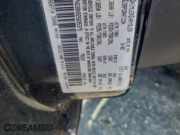 2002 Dodge Dakota Sport с VIN 1B7HG38N92S695375, выставлен на аукционе Copart как лот 66436435 с пробегом 171 504 миль миль и На запчасти • Non repairable. История ставок и продаж доступна на DreamBid. Изображение 12.