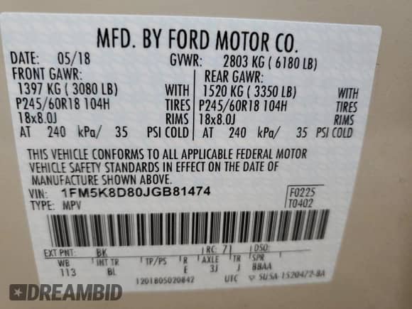 2018 Ford Explorer XLT с VIN 1FM5K8D80JGB81474, выставлен на аукционе Copart как лот 84808915 с пробегом 40 677 миль миль и Списание • Salvage title. История ставок и продаж доступна на DreamBid. Изображение 13.