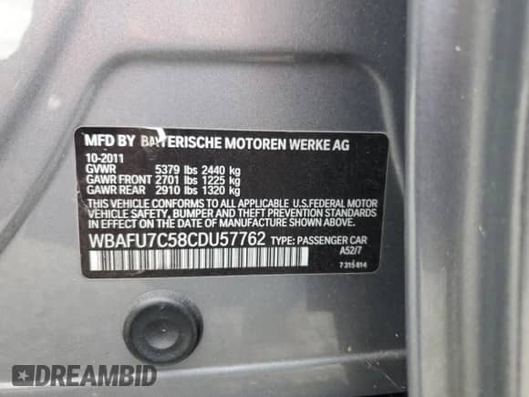 2012 BMW 5 Series 535i xDrive с VIN WBAFU7C58CDU57762, выставлен на аукционе Copart как лот 81649445 с пробегом 197 628 миль миль и Чистый • Clean title. История ставок и продаж доступна на DreamBid. Изображение 12.