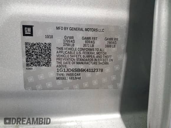 2019 Chevrolet Sonic LT z VIN 1G1JD6SB6K4112378, wystawiony jako Copart lot #67799385 z przebiegiem 28 548 mil mil oraz Szkoda całkowita • Salvage title. Historia ofert i sprzedaży dostępna na DreamBid. Obrazek 13.