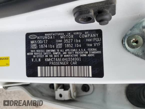 2017 Hyundai Accent Value Edition с VIN KMHCT4AE4HU334991, выставлен на аукционе Copart как лот 82105315 с пробегом 60 111 миль миль и Списание • Salvage title. История ставок и продаж доступна на DreamBid. Изображение 13.