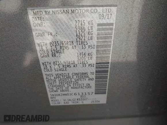 2018 Nissan Pathfinder S with VIN 5N1DR2MN0JC613157, listed as a IAAI auction lot 42074018 with 147,840 mi miles and . Bid and sale history available at DreamBid. Image 9.