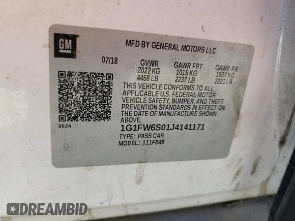 2018 Chevrolet Bolt EV LT с VIN 1G1FW6S01J4141171, выставлен на аукционе Copart как лот 80760075 с пробегом Не указан миль и Списание • Salvage title. История ставок и продаж доступна на DreamBid. Изображение 12.