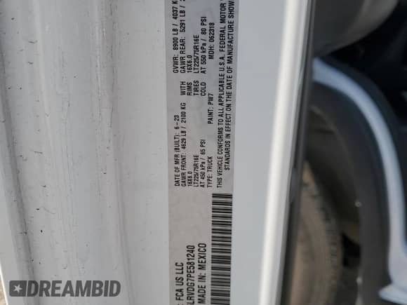 2023 Ram ProMaster Cargo с VIN 3C6LRVDG7PE581240, выставлен на аукционе Copart как лот 44595165 с пробегом Не указан миль и Списание • Salvage title. История ставок и продаж доступна на DreamBid. Изображение 15.