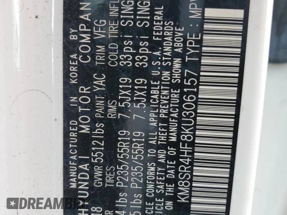 2019 Hyundai Santa Fe Limited Ultimate с VIN KM8SR4HF8KU306157, выставлен на аукционе Copart как лот 64237955 с пробегом 112 196 миль миль и Списание • Salvage title. История ставок и продаж доступна на DreamBid. Изображение 13.