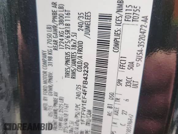 2015 Ford F-150 XLT z VIN 1FTFW1EF4FFB43230, wystawiony jako Copart lot #71651915 z przebiegiem 115 935 mil mil oraz Szkoda całkowita • Salvage title. Historia ofert i sprzedaży dostępna na DreamBid. Obrazek 12.