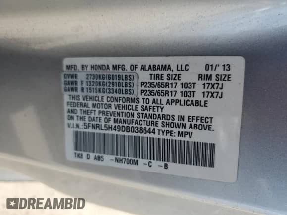 2013 Honda Odyssey EX с VIN 5FNRL5H49DB038644, выставлен на аукционе Copart как лот 70387435 с пробегом 172 605 миль миль и Списание • Salvage title. История ставок и продаж доступна на DreamBid. Изображение 14.