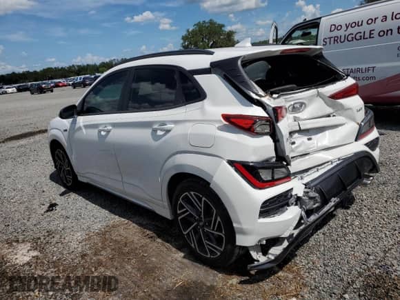 2023 Hyundai Kona N Line with VIN KM8K33A30PU000945, listed as a Copart auction lot 61163535 with 38,399 mi miles and Salvage title. Bid and sale history available at DreamBid. Image 2.