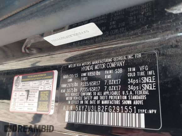 2015 Hyundai Santa Fe с VIN 5XYZU3LB2FG291551, выставлен на аукционе IAAI как лот 43149569 с пробегом 137 312 миль миль и . История ставок и продаж доступна на DreamBid. Изображение 9.