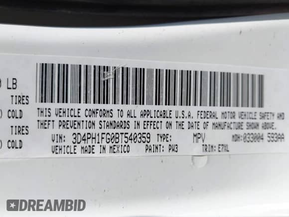 2011 Dodge Journey Mainstreet с VIN 3D4PH1FG0BT540359, выставлен на аукционе IAAI как лот 42704953 с пробегом 115 868 миль миль и . История ставок и продаж доступна на DreamBid. Изображение 9.