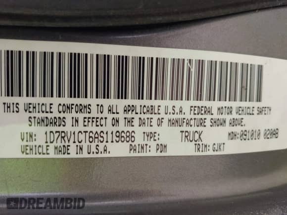 2010 Dodge 1500 Laramie с VIN 1D7RV1CT6AS119686, выставлен на аукционе IAAI как лот 41956006 с пробегом 306 952 миль миль и . История ставок и продаж доступна на DreamBid. Изображение 9.