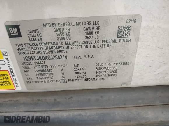 2016 Chevrolet Traverse LTZ с VIN 1GNKVJKDXGJ284314, выставлен на аукционе IAAI как лот 43085118 с пробегом 161 095 миль миль и . История ставок и продаж доступна на DreamBid. Изображение 9.