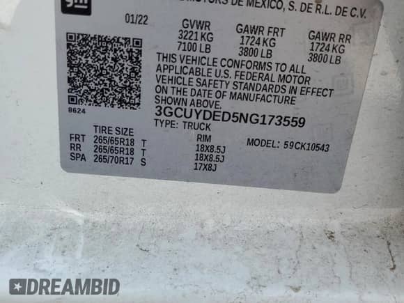 2022 Chevrolet Silverado 1500 LT with VIN 3GCUYDED5NG173559, listed as a Copart auction lot 64784995 with 31,167 mi miles and Salvage title. Bid and sale history available at DreamBid. Image 13.