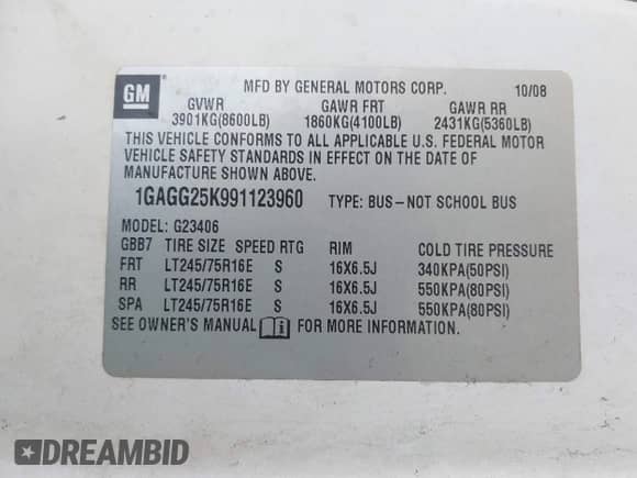 2009 Chevrolet Express Passenger with VIN 1GAGG25K991123960, listed as a IAAI auction lot 41722222 with 229,339 mi miles and . Bid and sale history available at DreamBid. Image 9.