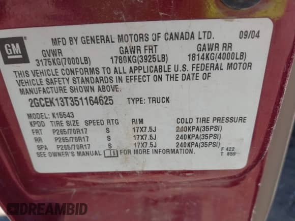2005 Chevrolet Silverado 1500 LS with VIN 2GCEK13T351164625, listed as a IAAI auction lot 42942388 with 223,615 mi miles and . Bid and sale history available at DreamBid. Image 9.