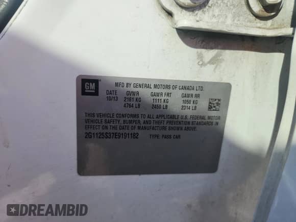 2014 Chevrolet Impala LT with VIN 2G1125S37E9191182, listed as a Copart auction lot 87458795 with 144,049 mi miles and Salvage title. Bid and sale history available at DreamBid. Image 12.
