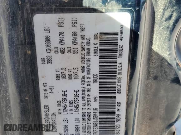 2001 Dodge 2500 with VIN 1B7KF23W81J594416, listed as a Copart auction lot 85103645 with 215,688 mi miles and Salvage title. Bid and sale history available at DreamBid. Image 12.