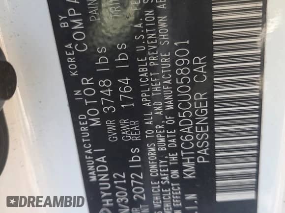 2012 Hyundai Veloster w/Red Int z VIN KMHTC6AD5CU058901, wystawiony jako Copart lot #69244165 z przebiegiem 97 260 mil mil oraz Szkoda całkowita • Salvage title. Historia ofert i sprzedaży dostępna na DreamBid. Obrazek 12.