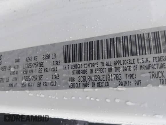 2018 Ram ProMaster Cargo с VIN 3C6URVJG9JE131783, выставлен на аукционе IAAI как лот 41014180 с пробегом Не указан миль и . История ставок и продаж доступна на DreamBid. Изображение 9.