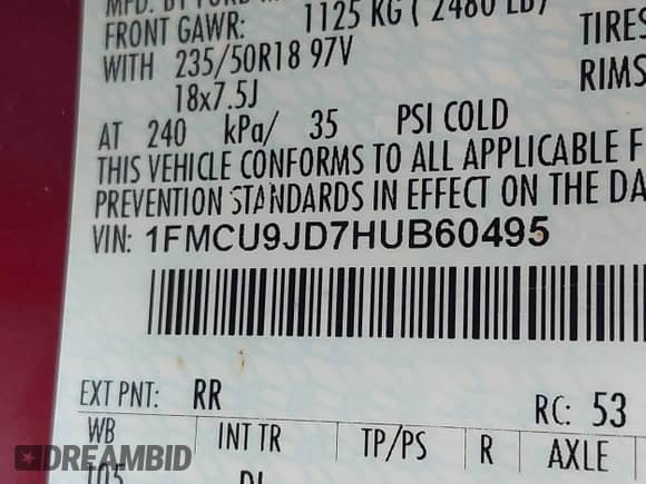 2017 Ford Escape Titanium с VIN 1FMCU9JD7HUB60495, выставлен на аукционе IAAI как лот 43137414 с пробегом 98 068 миль миль и . История ставок и продаж доступна на DreamBid. Изображение 9.