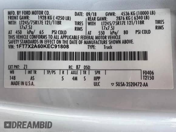 2019 Ford F-250 XL с VIN 1FT7X2A60KEC91808, выставлен на аукционе Copart как лот 90270695 с пробегом 101 633 миль миль и На запчасти • Non repairable. История ставок и продаж доступна на DreamBid. Изображение 15.