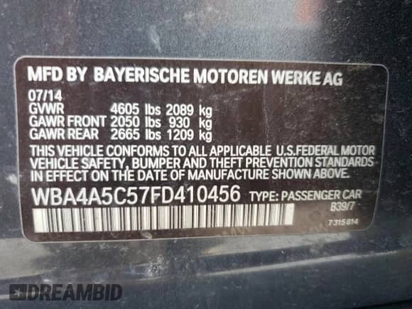 2015 BMW 4 Series 428i with VIN WBA4A5C57FD410456, listed as a Copart auction lot 84753995 with 165,977 mi miles and Clean title. Bid and sale history available at DreamBid. Image 12.