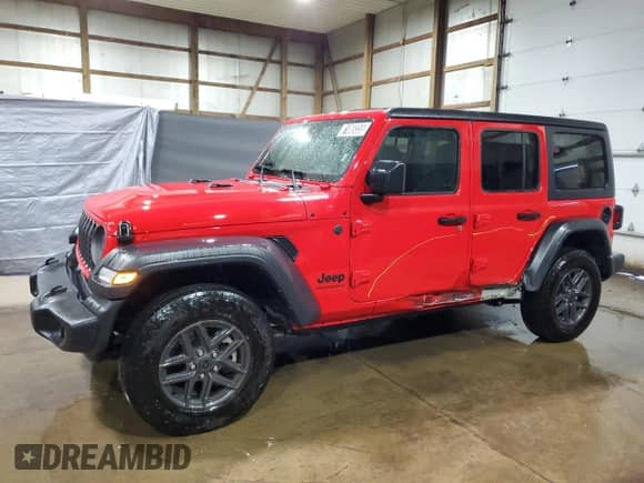 2024 Jeep Wrangler Sport S z VIN 1C4PJXDN5RW284259, wystawiony jako Copart lot #81069355 z przebiegiem 26 721 mil mil oraz Czysty tytuł • Clean title. Historia ofert i sprzedaży dostępna na DreamBid. Obrazek 1.