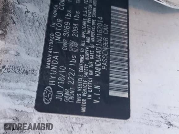 2010 Hyundai Elantra GLS с VIN KMHDU4AD1AU162014, выставлен на аукционе Copart как лот 81855374 с пробегом 165 502 миль миль и Списание • Salvage title. История ставок и продаж доступна на DreamBid. Изображение 12.