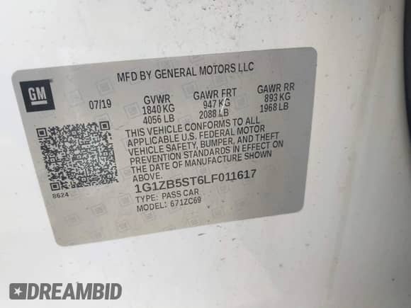 2020 Chevrolet Malibu LS with VIN 1G1ZB5ST6LF011617, listed as a IAAI auction lot 42939192 with 111,610 mi miles and . Bid and sale history available at DreamBid. Image 9.