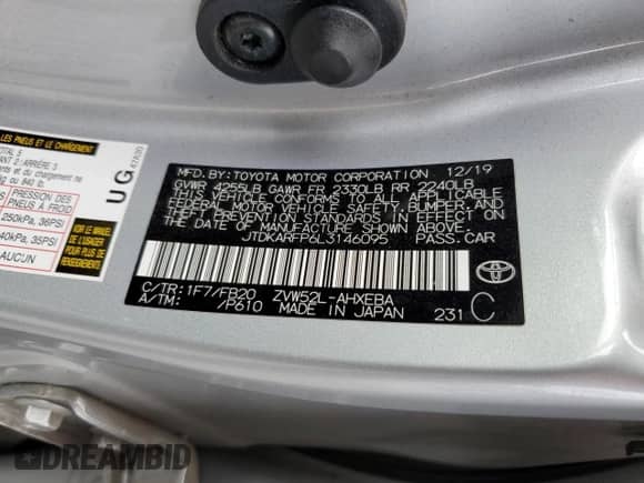 2020 Toyota Prius LE with VIN JTDKARFP6L3146095, listed as a Copart auction lot 71059215 with 112,994 mi miles and Salvage title. Bid and sale history available at DreamBid. Image 12.