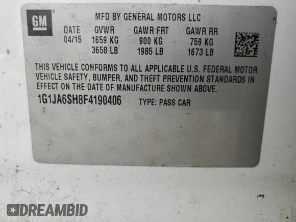 2015 Chevrolet Sonic LS с VIN 1G1JA6SH8F4190406, выставлен на аукционе Copart как лот 79423994 с пробегом 139 784 миль миль и Чистый • Clean title. История ставок и продаж доступна на DreamBid. Изображение 12.