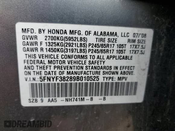 2009 Honda Pilot LX с VIN 5FNYF38289B010525, выставлен на аукционе Copart как лот 58200875 с пробегом 177 720 миль миль и Списание • Salvage title. История ставок и продаж доступна на DreamBid. Изображение 13.