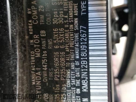 2008 Hyundai Tucson with VIN KM8JN12B18U912677, listed as a Copart auction lot 86210754 with 189,560 mi miles and Salvage title. Bid and sale history available at DreamBid. Image 13.