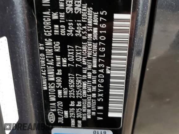 2020 Kia Sorento LX с VIN 5XYPGDA37LG701675, выставлен на аукционе Copart как лот 69766215 с пробегом 68 263 миль миль и Списание • Salvage title. История ставок и продаж доступна на DreamBid. Изображение 14.