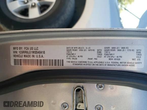 2021 Ram 1500 SLT z VIN 1C6RR6LG1MS540418, wystawiony jako Copart lot #80085825 z przebiegiem 91 777 mil mil oraz Czysty tytuł • Clean title. Historia ofert i sprzedaży dostępna na DreamBid. Obrazek 12.