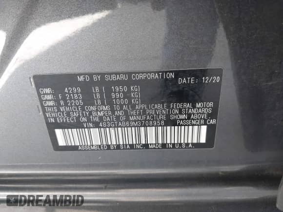 2021 Subaru Impreza с VIN 4S3GTAB69M3708958, выставлен на аукционе IAAI как лот 42363398 с пробегом 29 611 миль миль и . История ставок и продаж доступна на DreamBid. Изображение 9.