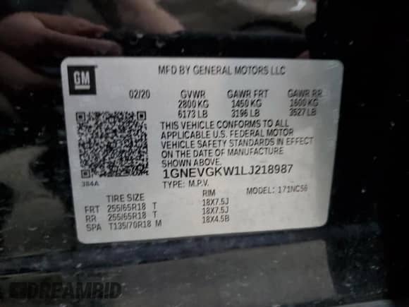 2020 Chevrolet Traverse LT Cloth z VIN 1GNEVGKW1LJ218987, wystawiony jako Copart lot #58584775 z przebiegiem 122 547 mil mil oraz Szkoda całkowita • Salvage title. Historia ofert i sprzedaży dostępna na DreamBid. Obrazek 14.