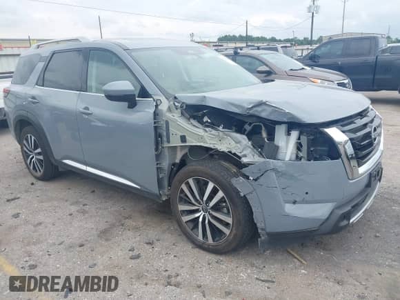 2023 Nissan Pathfinder Platinum with VIN 5N1DR3DK4PC208763, listed as a IAAI auction lot 42139683 with 39,956 mi miles and . Bid and sale history available at DreamBid. Image 1.