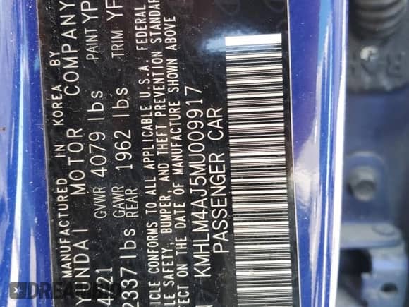 2021 Hyundai Elantra Blue with VIN KMHLM4AJ5MU009917, listed as a Copart auction lot 70347135 with 93,832 mi miles and Salvage title. Bid and sale history available at DreamBid. Image 13.