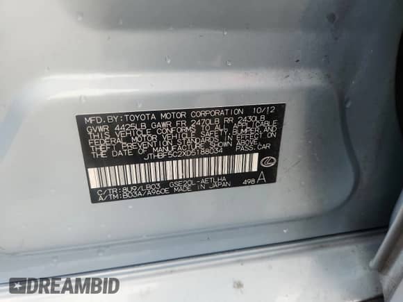 2013 Lexus IS 250 z VIN JTHBF5C2XD5188034, wystawiony jako Copart lot #71548765 z przebiegiem 120 570 mil mil oraz Szkoda całkowita • Salvage title. Historia ofert i sprzedaży dostępna na DreamBid. Obrazek 12.