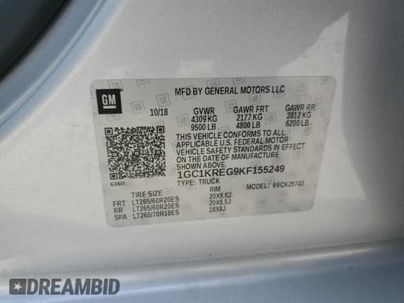 2019 Chevrolet Silverado 2500HD Work Truck z VIN 1GC1KREG9KF155249, wystawiony jako Copart lot #64574945 z przebiegiem 125 038 mil mil oraz Szkoda całkowita • Salvage title. Historia ofert i sprzedaży dostępna na DreamBid. Obrazek 12.
