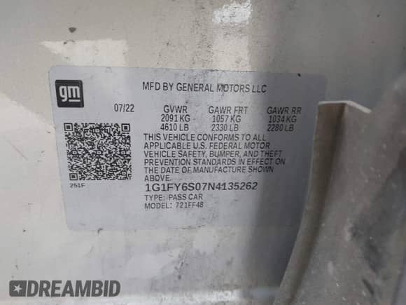 2022 Chevrolet Bolt EUV LT with VIN 1G1FY6S07N4135262, listed as a IAAI auction lot 41929374 with 36,182 mi miles and . Bid and sale history available at DreamBid. Image 9.