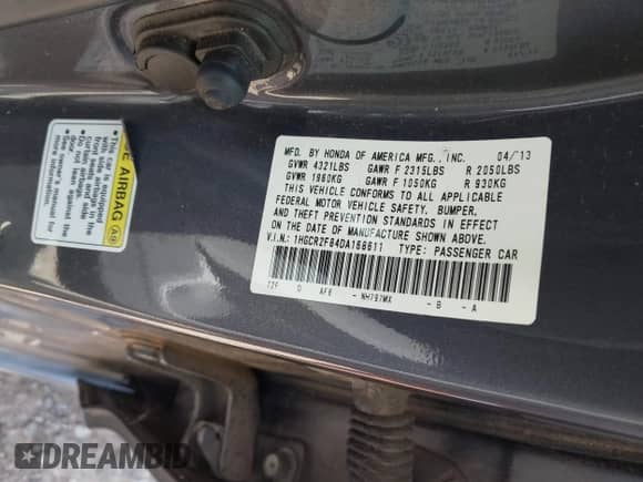 2013 Honda Accord EX-L z VIN 1HGCR2F84DA168611, wystawiony jako IAAI lot #42801977 z przebiegiem 110 943 mil mil oraz . Historia ofert i sprzedaży dostępna na DreamBid. Obrazek 9.